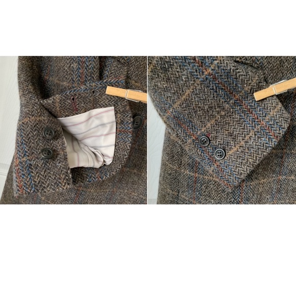 Uniqlo Double Breasted Long Coat Wool Blend Brown Herringbone w/ Check Size M - Picture 6 of 16